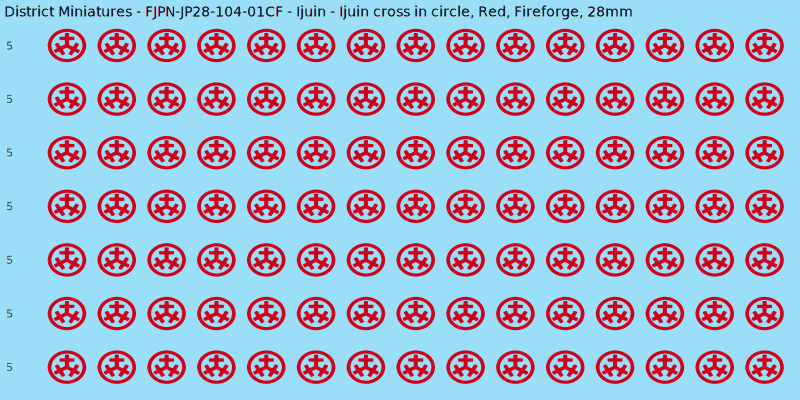 Ijuin clan mon, Red waterslide decal sheet, Fireforge banner sizes, 28mm