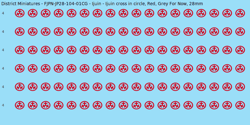 Ijuin clan mon, Red waterslide decal sheet, Grey For Now banner sizes, 28mm