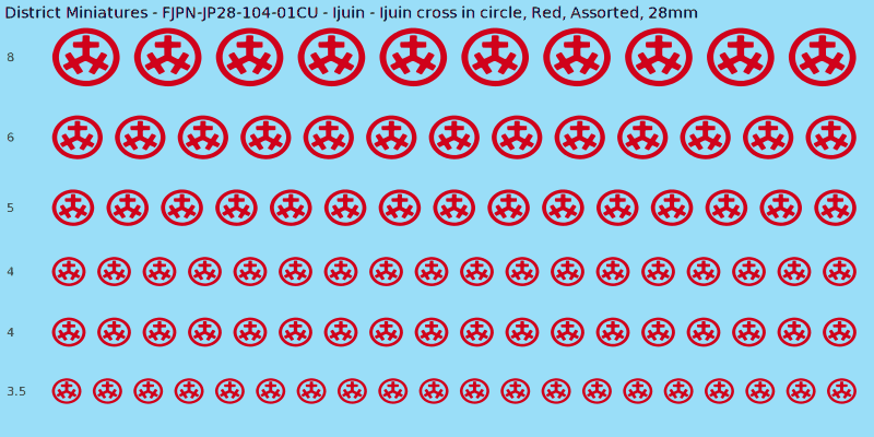 Ijuin clan mon, Ijuin cross in circle, Red waterslide decal sheet, 28mm