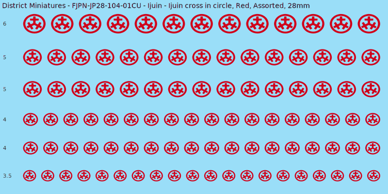 Ijuin clan mon, Red waterslide decal sheet, Assorted banner sizes, 28mm