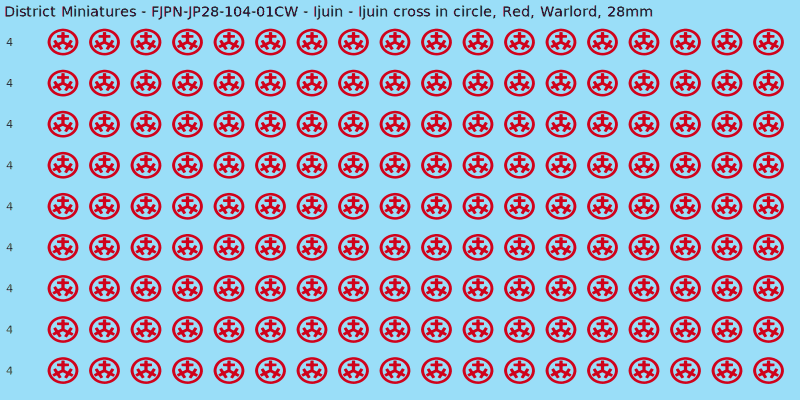 Ijuin clan mon, Red waterslide decal sheet, Warlord banner sizes, 28mm