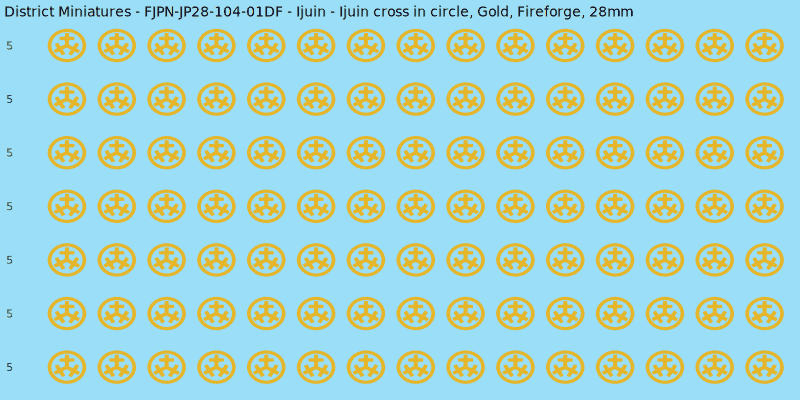 Ijuin clan mon, Yellow/Gold waterslide decal sheet, Fireforge banner sizes, 28mm