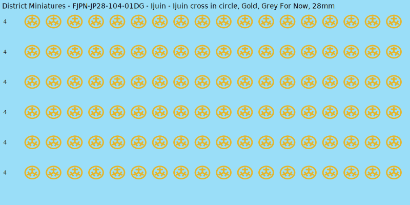 Ijuin clan mon, Yellow/Gold waterslide decal sheet, Grey For Now banner sizes, 28mm