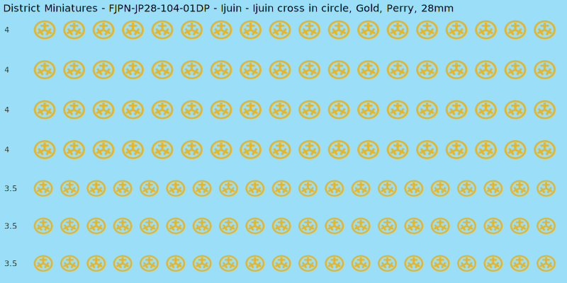Ijuin clan mon, Yellow/Gold waterslide decal sheet, Perry banner sizes, 28mm