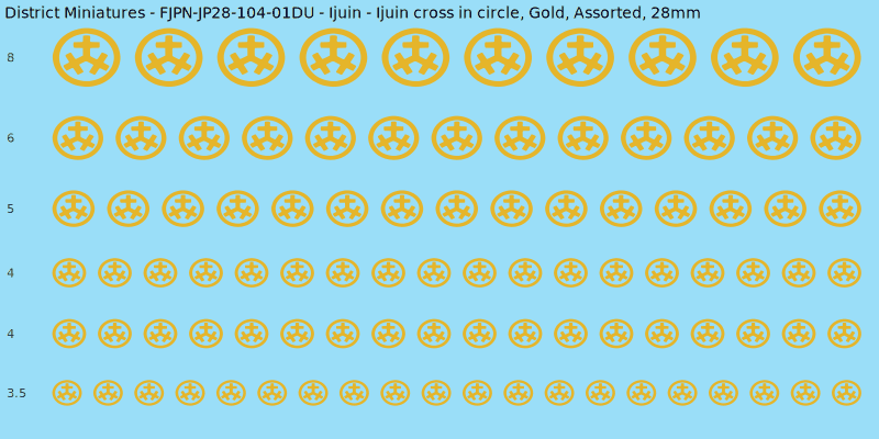 Ijuin clan mon, Ijuin cross in circle, Gold waterslide decal sheet, 28mm
