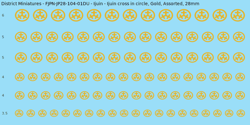 Ijuin clan mon, Yellow/Gold waterslide decal sheet, Assorted banner sizes, 28mm