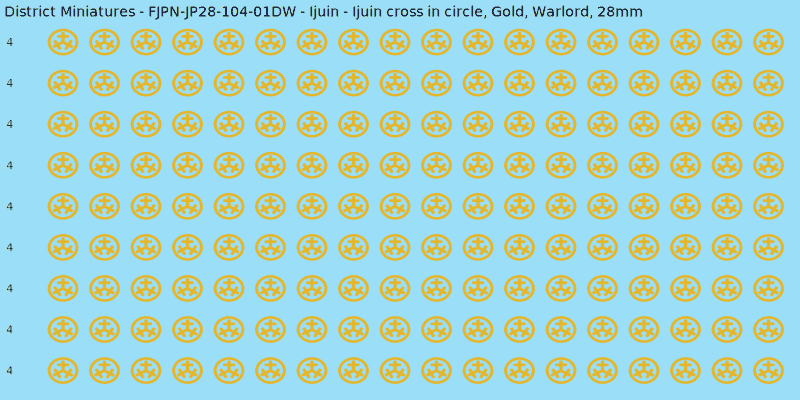 Ijuin clan mon, Yellow/Gold waterslide decal sheet, Warlord banner sizes, 28mm
