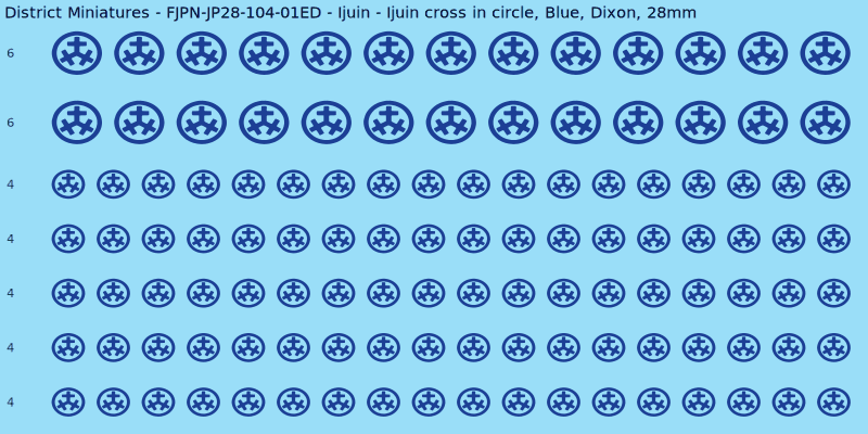 Ijuin clan mon, Blue waterslide decal sheet, Dixon banner sizes, 28mm