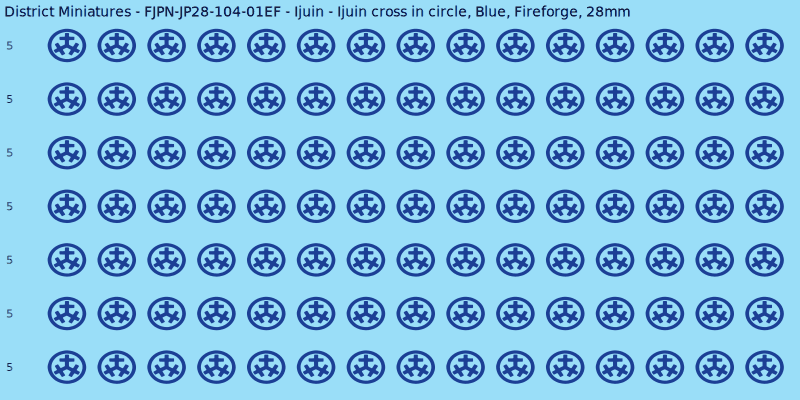 Ijuin clan mon, Blue waterslide decal sheet, Fireforge banner sizes, 28mm