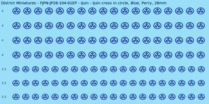 Ijuin clan mon, Blue waterslide decal sheet, Perry banner sizes, 28mm