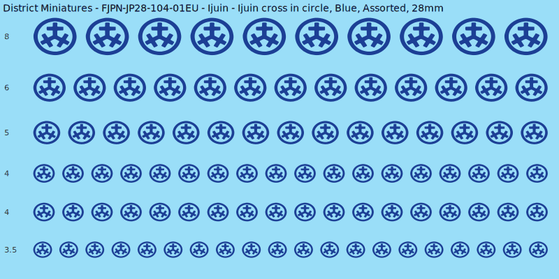Ijuin clan mon, Ijuin cross in circle, Blue waterslide decal sheet, 28mm
