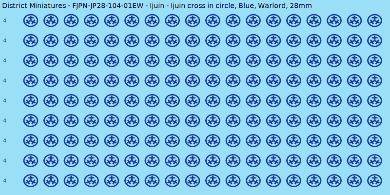 Ijuin clan mon, Blue waterslide decal sheet, Warlord banner sizes, 28mm