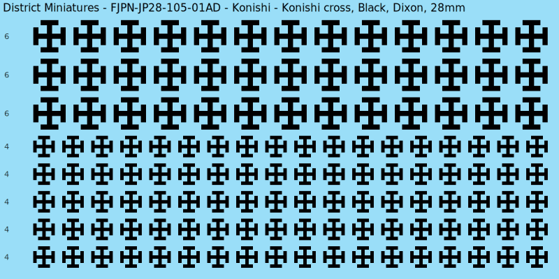 Konishi clan mon, Black waterslide decal sheet, Dixon banner sizes, 28mm