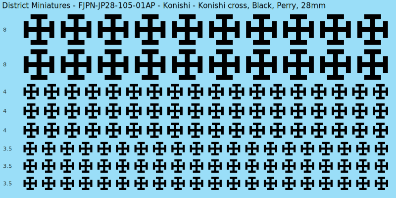 Konishi clan mon, Black waterslide decal sheet, Perry banner sizes, 28mm
