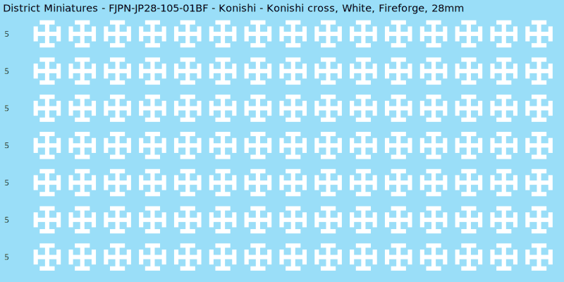 Konishi clan mon, White waterslide decal sheet, Fireforge banner sizes, 28mm