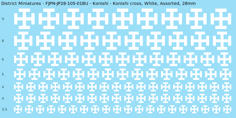 Konishi clan mon, Konishi cross, White waterslide decal sheet, 28mm