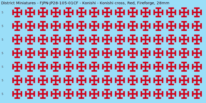 Konishi clan mon, Red waterslide decal sheet, Fireforge banner sizes, 28mm