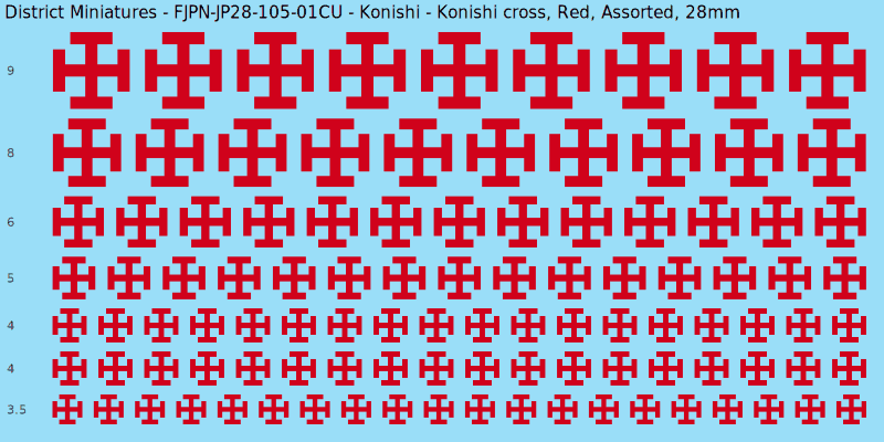 Konishi clan mon, Konishi cross, Red waterslide decal sheet, 28mm