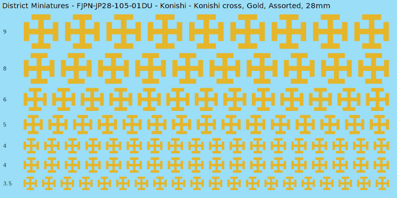Konishi clan mon, Konishi cross, Gold waterslide decal sheet, 28mm