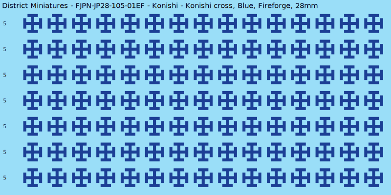 Konishi clan mon, Blue waterslide decal sheet, Fireforge banner sizes, 28mm