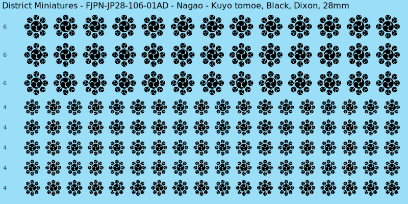 Nagao clan mon, Black waterslide decal sheet, Dixon banner sizes, 28mm