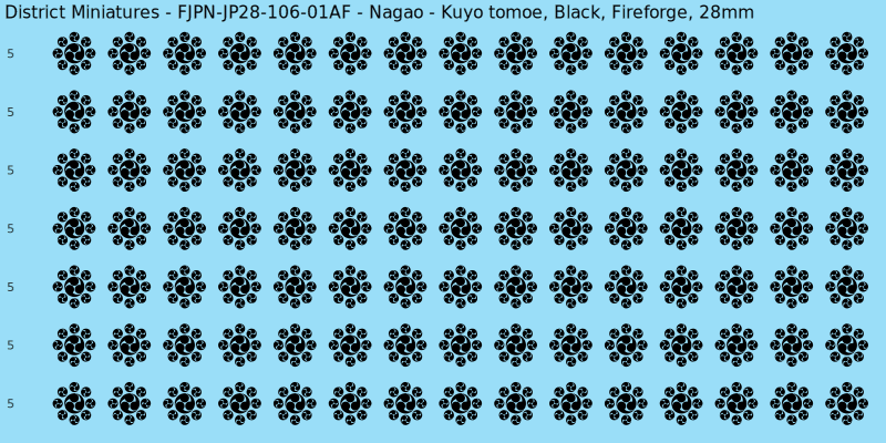 Nagao clan mon, Black waterslide decal sheet, Fireforge banner sizes, 28mm