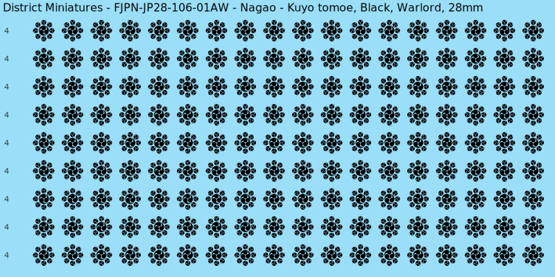 Nagao clan mon, Black waterslide decal sheet, Warlord banner sizes, 28mm