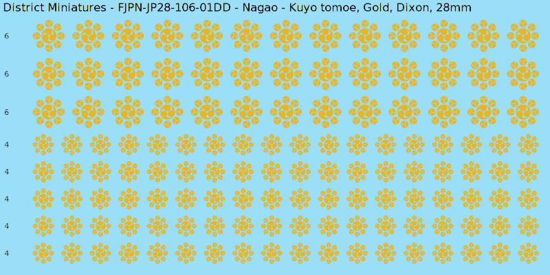 Nagao clan mon, Yellow/Gold waterslide decal sheet, Dixon banner sizes, 28mm