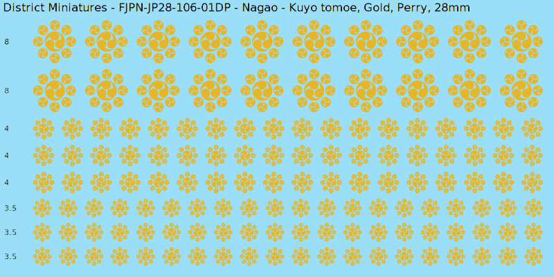 Nagao clan mon, Yellow/Gold waterslide decal sheet, Perry banner sizes, 28mm