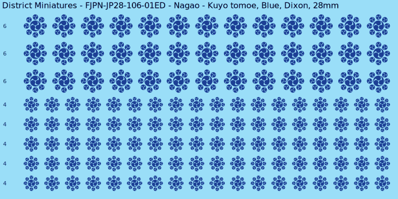 Nagao clan mon, Blue waterslide decal sheet, Dixon banner sizes, 28mm