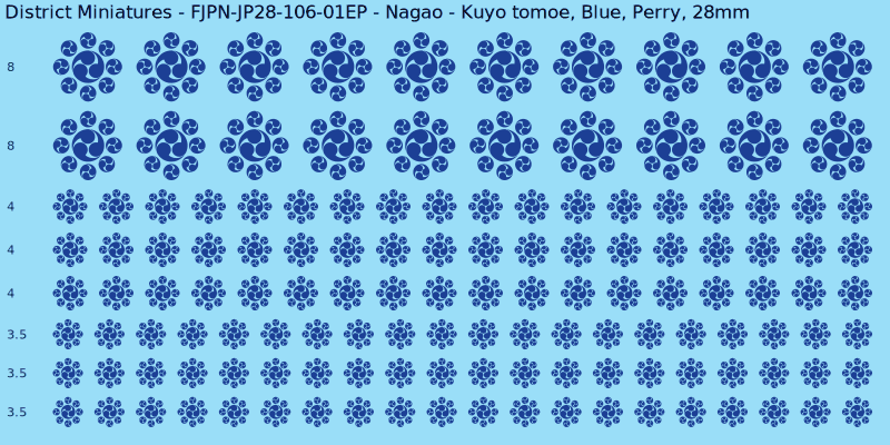 Nagao clan mon, Blue waterslide decal sheet, Perry banner sizes, 28mm