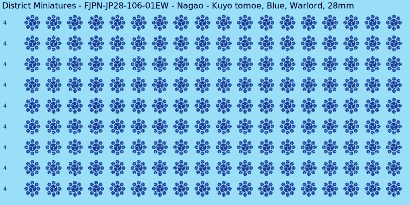 Nagao clan mon, Blue waterslide decal sheet, Warlord banner sizes, 28mm