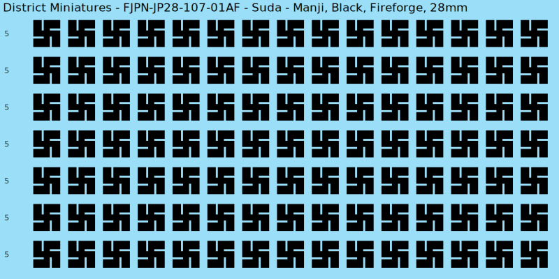 Suda clan mon, Black waterslide decal sheet, Fireforge banner sizes, 28mm
