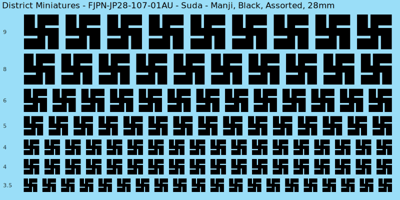 Suda clan mon, Manji, Black waterslide decal sheet, 28mm