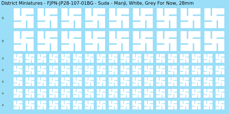 Suda clan mon, White waterslide decal sheet, Grey For Now banner sizes, 28mm