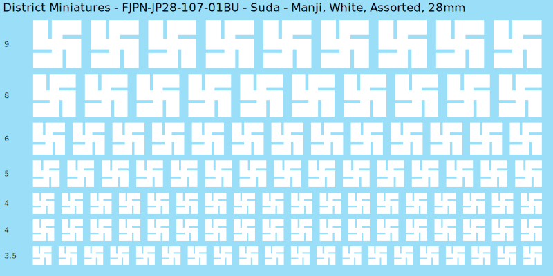 Suda clan mon, White waterslide decal sheet, Assorted banner sizes, 28mm