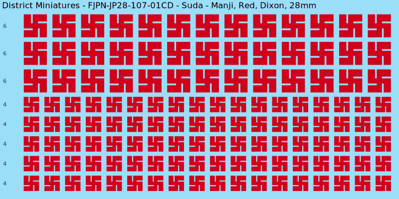 Suda clan mon, Red waterslide decal sheet, Dixon banner sizes, 28mm