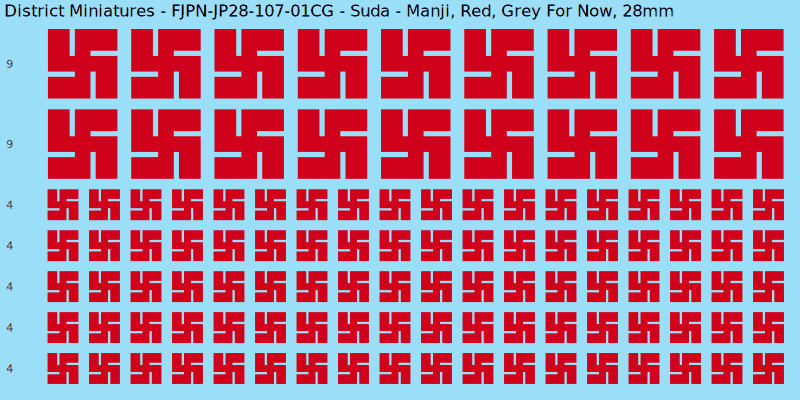 Suda clan mon, Red waterslide decal sheet, Grey For Now banner sizes, 28mm
