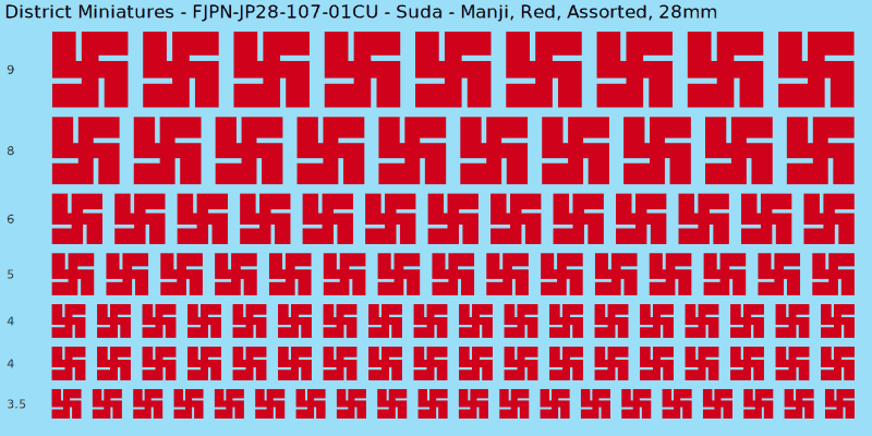 Suda clan mon, Red waterslide decal sheet, Assorted banner sizes, 28mm