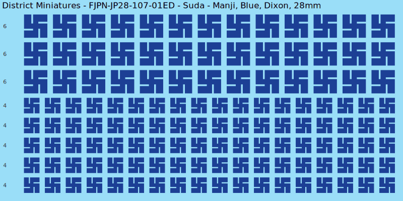 Suda clan mon, Blue waterslide decal sheet, Dixon banner sizes, 28mm