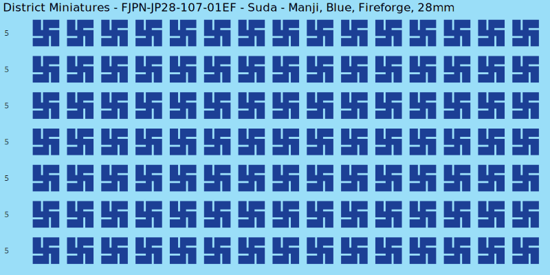 Suda clan mon, Blue waterslide decal sheet, Fireforge banner sizes, 28mm