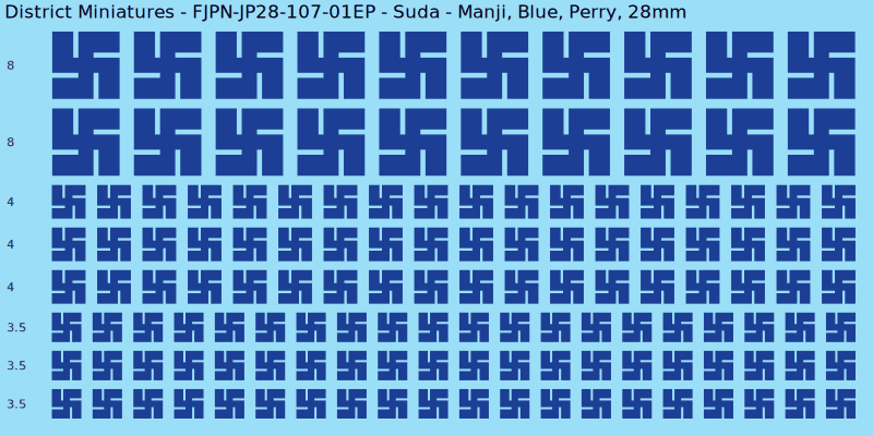 Suda clan mon, Blue waterslide decal sheet, Perry banner sizes, 28mm