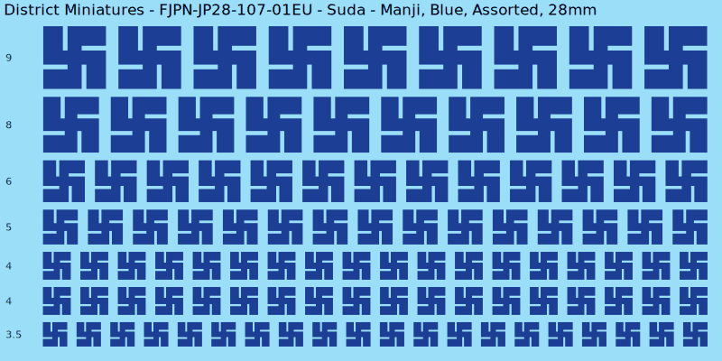 Suda clan mon, Manji, Blue waterslide decal sheet, 28mm
