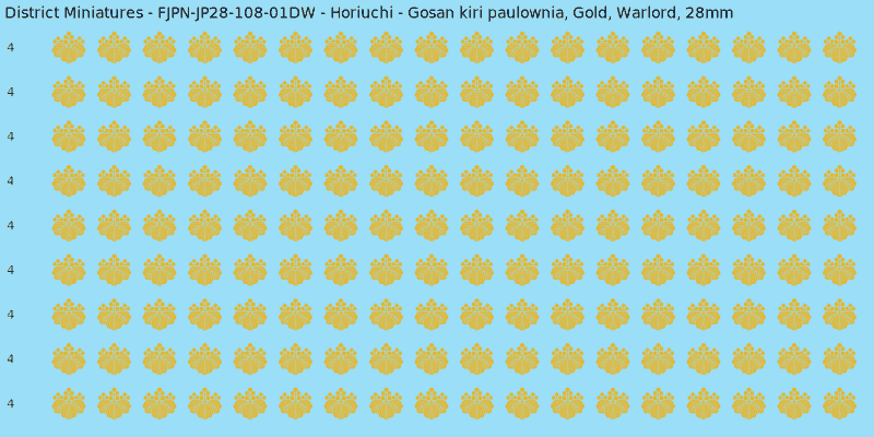 Horiuchi clan mon, Yellow/Gold waterslide decal sheet, Warlord banner sizes, 28mm