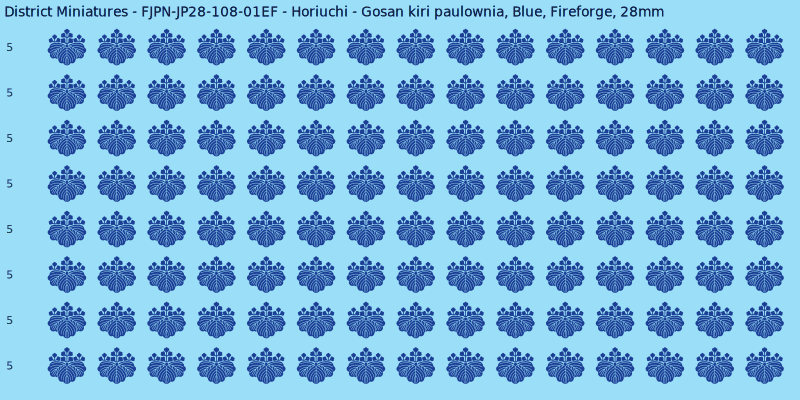 Horiuchi clan mon, Blue waterslide decal sheet, Fireforge banner sizes, 28mm