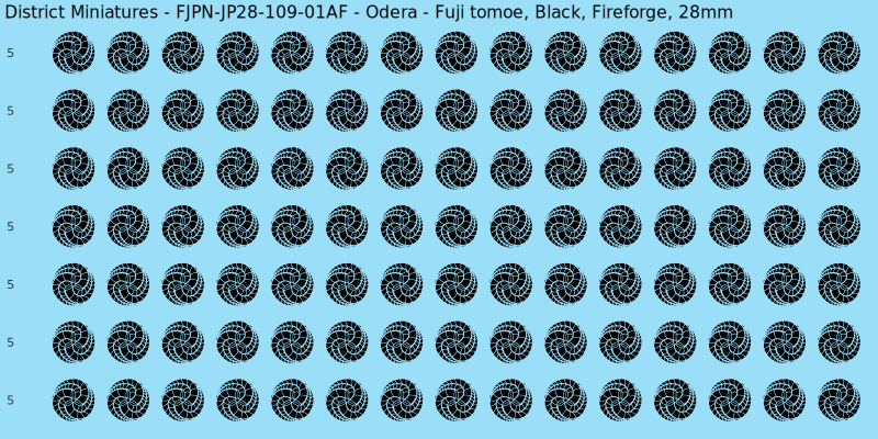 Odera clan mon, Black waterslide decal sheet, Fireforge banner sizes, 28mm