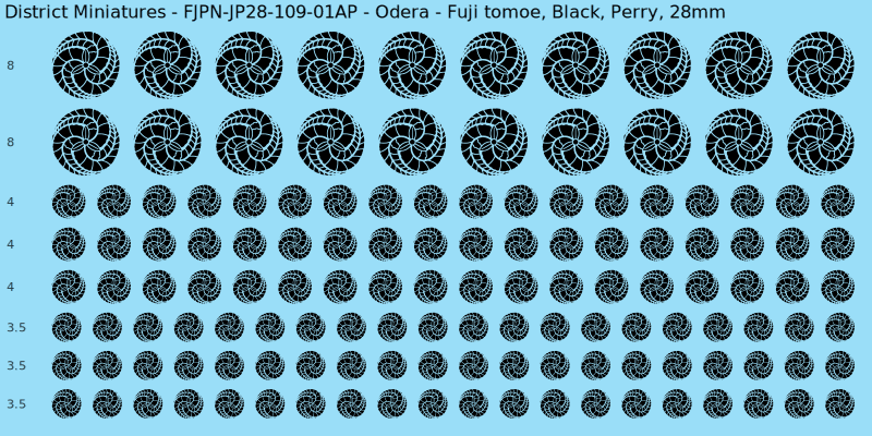 Odera clan mon, Black waterslide decal sheet, Perry banner sizes, 28mm