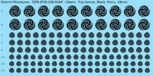 Odera clan mon, Black waterslide decal sheet, Perry banner sizes, 28mm