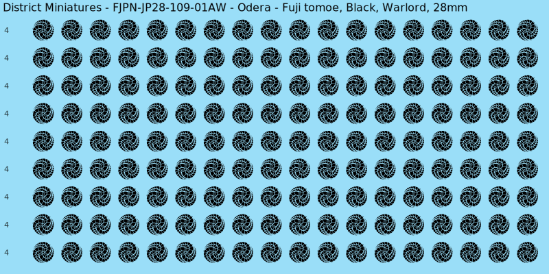 Odera clan mon, Black waterslide decal sheet, Warlord banner sizes, 28mm