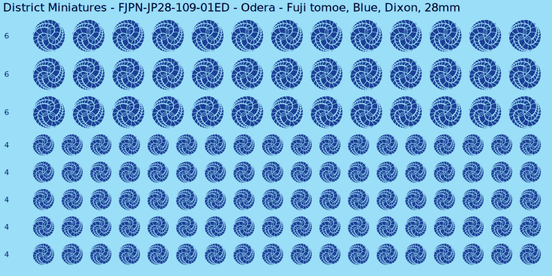 Odera clan mon, Blue waterslide decal sheet, Dixon banner sizes, 28mm